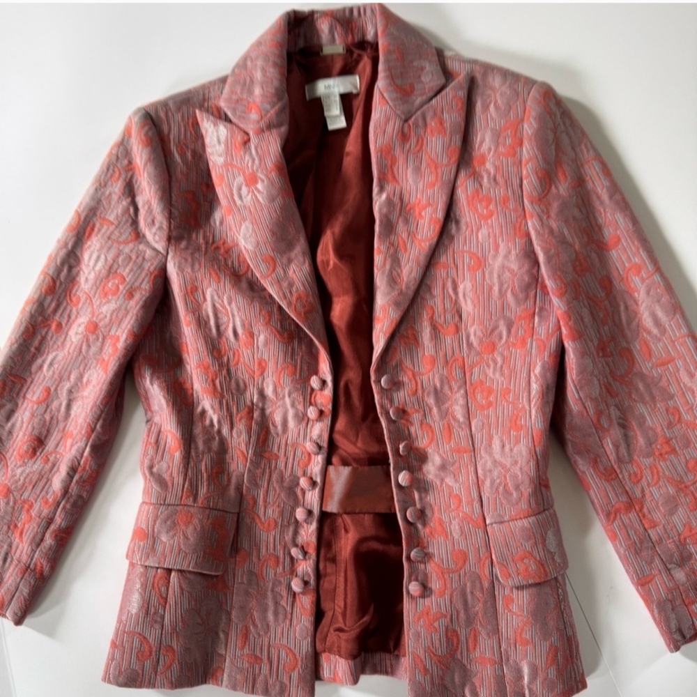 MNG Pink/Rust Ice Blue Blazer with Notched Lapel and Structured Shoulders